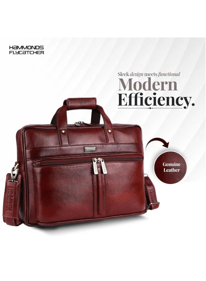  هاموندز فلاي كاتشر حقيبة كمبيوتر محمول من الجلد الطبيعي، حقيبة مكتب فاخرة مزودة بحزام قابل للتعديل وأقسام متعددة-LB102 BRN